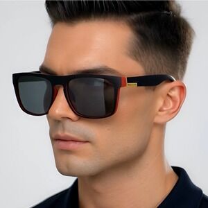 Mens Polarized Sunglasses Black Red Frame Sports Driving Outdoor Eyewear Driving